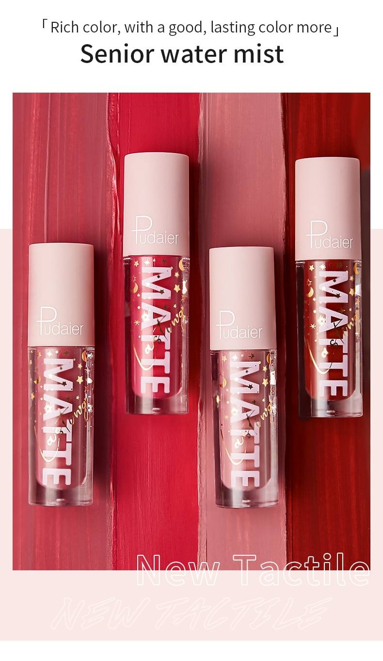Pudaier 12 Colors Matte Lipstick Waterproof Professional Makeup Full Portable Lip Glaze for Make Up Tint Lip Gloss Mini Cosmetic