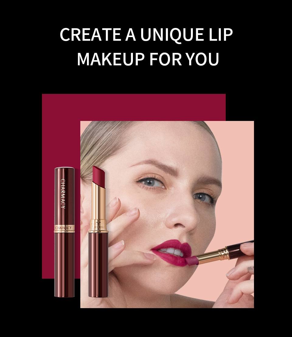 CHARMACY Waterproof Matte Lipstick Purple Velvet Lipstick Long Lasting Non-stick Lip Stick Red Lip Makeup Cosmetic