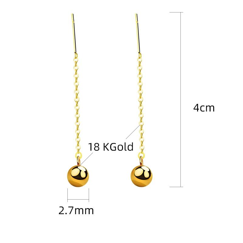 XF800 Real 18K Gold Jewelry Drop Earrings Solid Round Gold Ball Pure AU750 Tassel Chain Fine Wedding Gift for Women E367