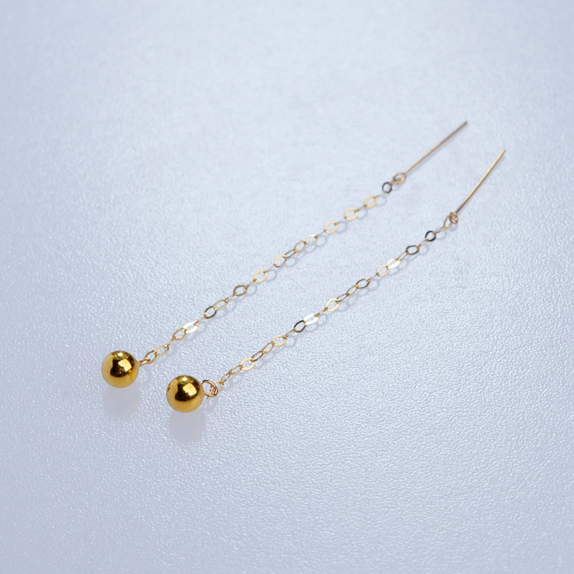 XF800 Real 18K Gold Jewelry Drop Earrings Solid Round Gold Ball Pure AU750 Tassel Chain Fine Wedding Gift for Women E367