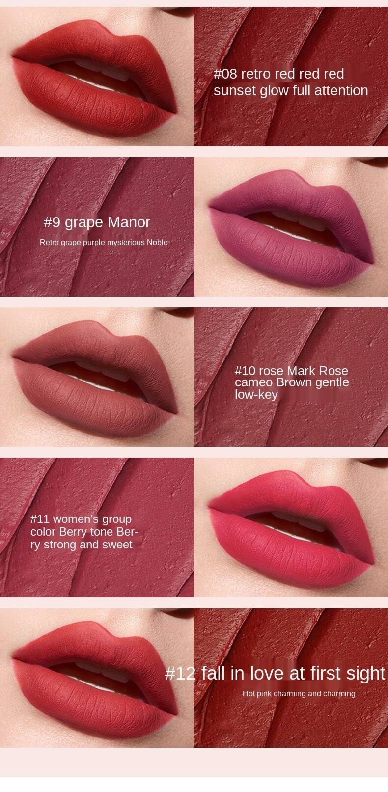 Women Fashion Matte Velvet Lip Gloss wholesale Makeup 12 Color Liquid Lipstick Waterproof Long lasting