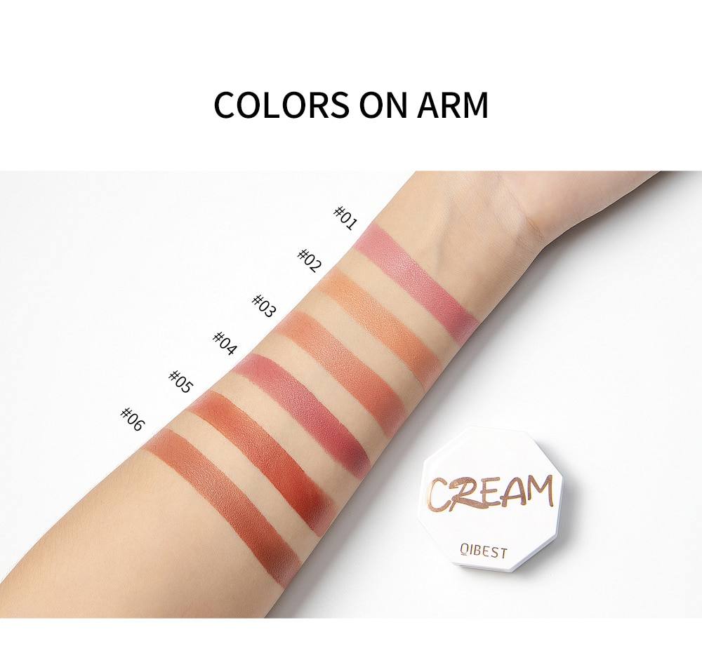 QIBEST 6 Colors Blush Makeup Palette Red Rouge Lasting Natural Cream Cheek Contour Blusher Korean Comsmetic