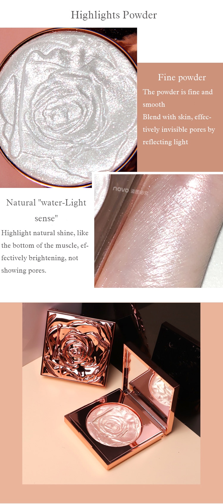Diamond Drill Rose Highlight Brighten Skin Face and Body Highlight Shimmer Shinny Long lasting  Waterproof Facial Bronzer Makeup