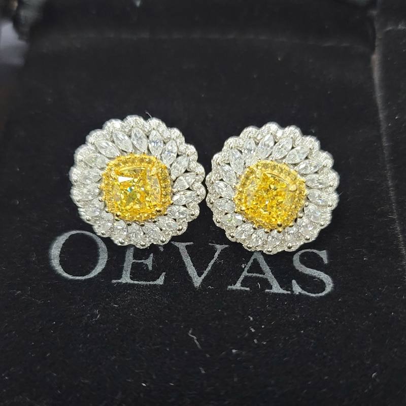 OEVAS 100% 925 Sterling Silver 7*7mm Topaz Sparkling High Carbon Diamond Flower Stud Earrings For Women Wedding Fine Jewelry