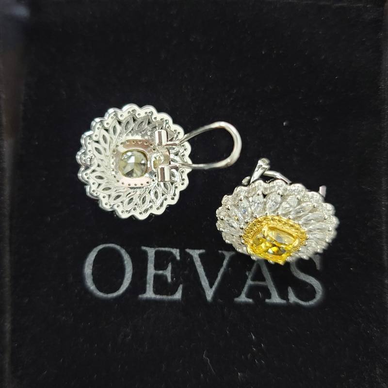 OEVAS 100% 925 Sterling Silver 7*7mm Topaz Sparkling High Carbon Diamond Flower Stud Earrings For Women Wedding Fine Jewelry