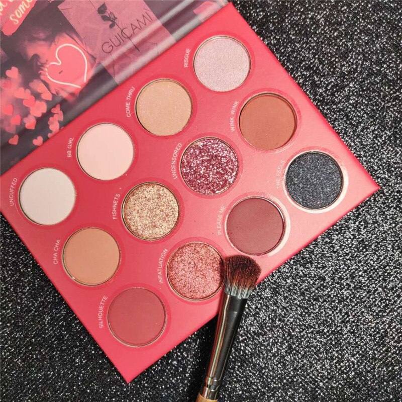 Red Brown Highly Pigmented Matte Shimmer and Metallic 12 Colors Eye Shadow Pallet