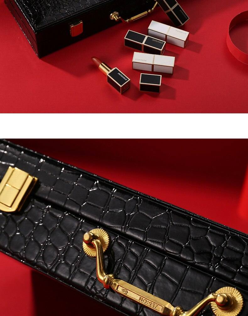 12pcs Matte Lipstick Engraved Lip Stick Black High-end Leather Gift Box Makeup Set