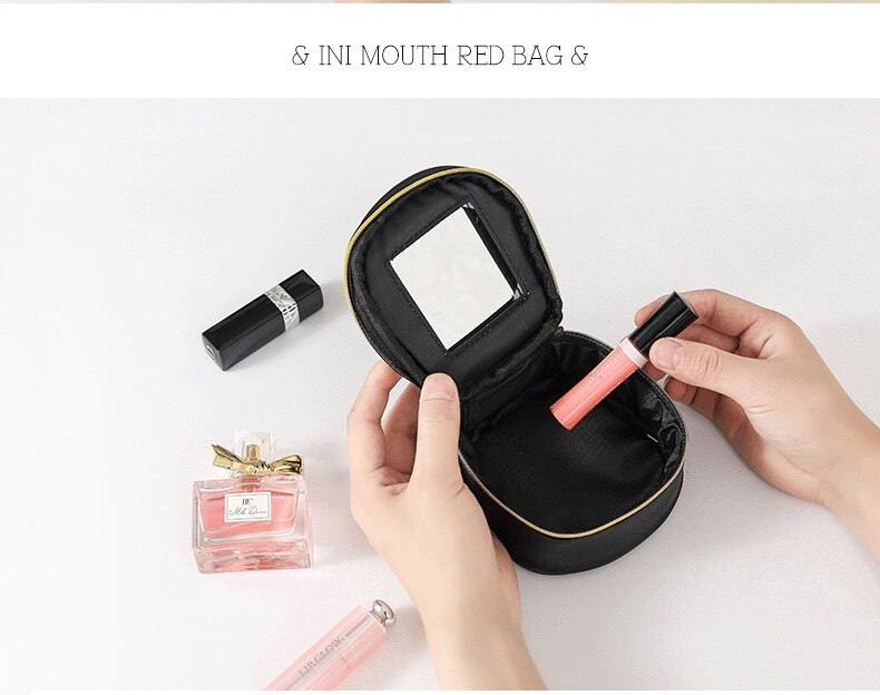Mini Lipstick Cosmetic Bag with Mirror Women Travel Makeup Bag