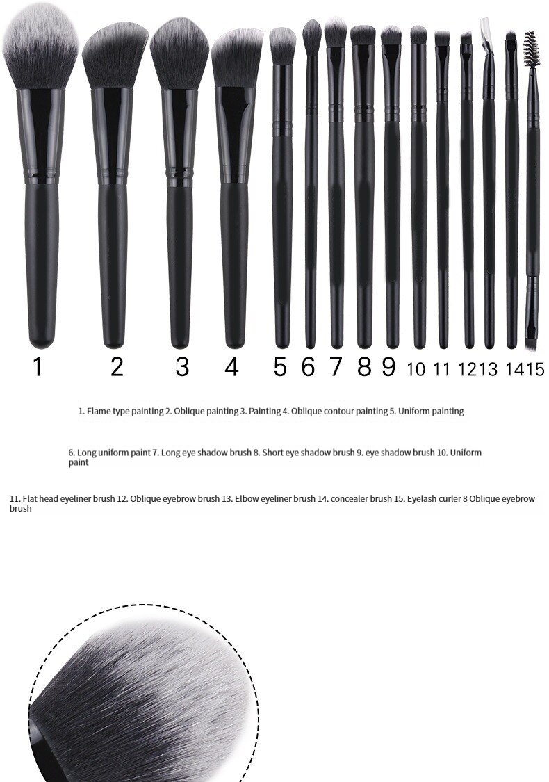 15pcs Black Brushes Set