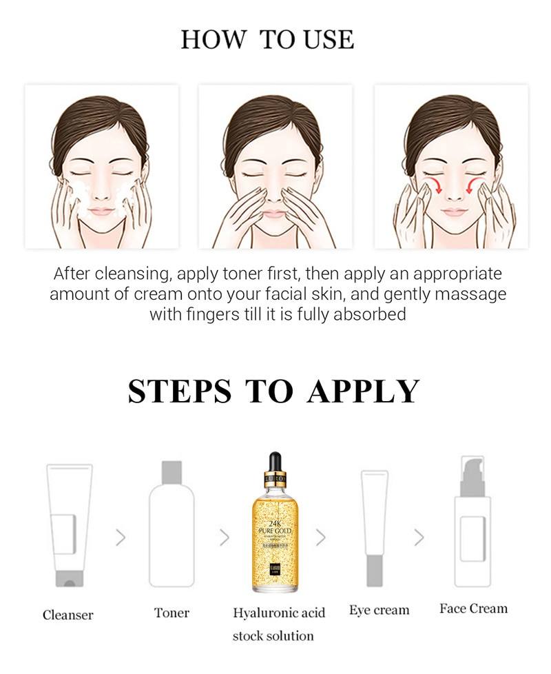 24K Golden Niacinamide Essence Liquid Deeply Nourishes Anti Wrinkles Anti Aging Hyaluronic Acid Nourish Skin Facial Moisturizer