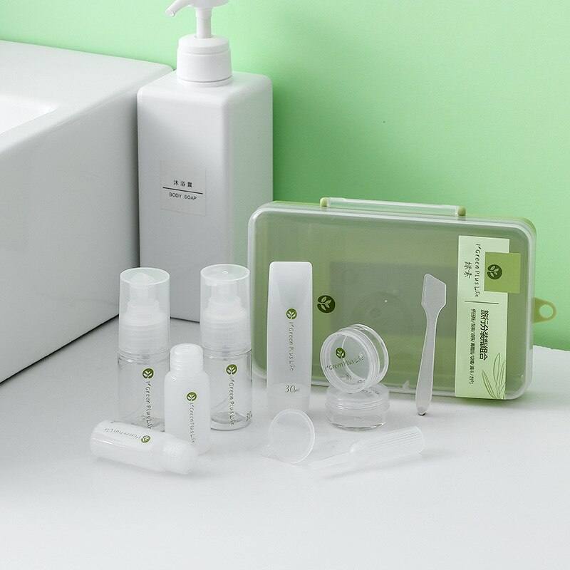 Travel 10-piece kit  Cosmetic packaging spray bottle  Empty bottles of lotion cleanser and body wash container  empty cans