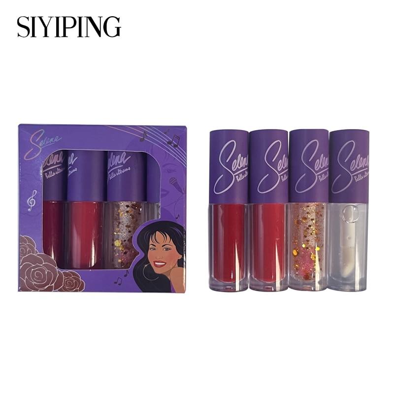 4- Color Lip Gloss, Lustrous Shiny Dewy Texture Lip Glaze, Hydrating Long Lasting