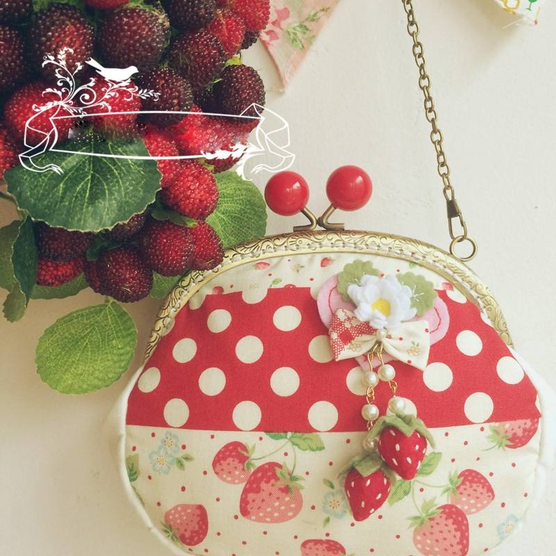 Lolita Mori Girl Strawberry Dot Print Messenger Bag