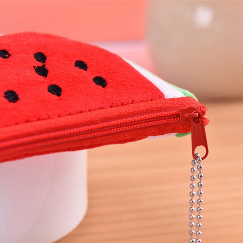 Women Kids Cute Watermelon Coin Purse Lovely Plush Zipper Coin Wallet Purse Key Bag