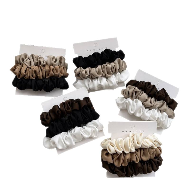 3Pcs/set Silk Satin Scrunchies Women Solid Color Hair Rope