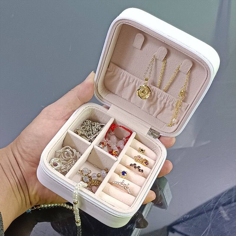 Solid Color Jewelry Organizer Leather Square Small Round Box