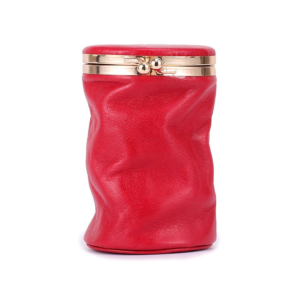 Real Top Layer Oil Waxed Cow Leather Fashion Barrel-Shaped Cosmetic Make Up Items Case