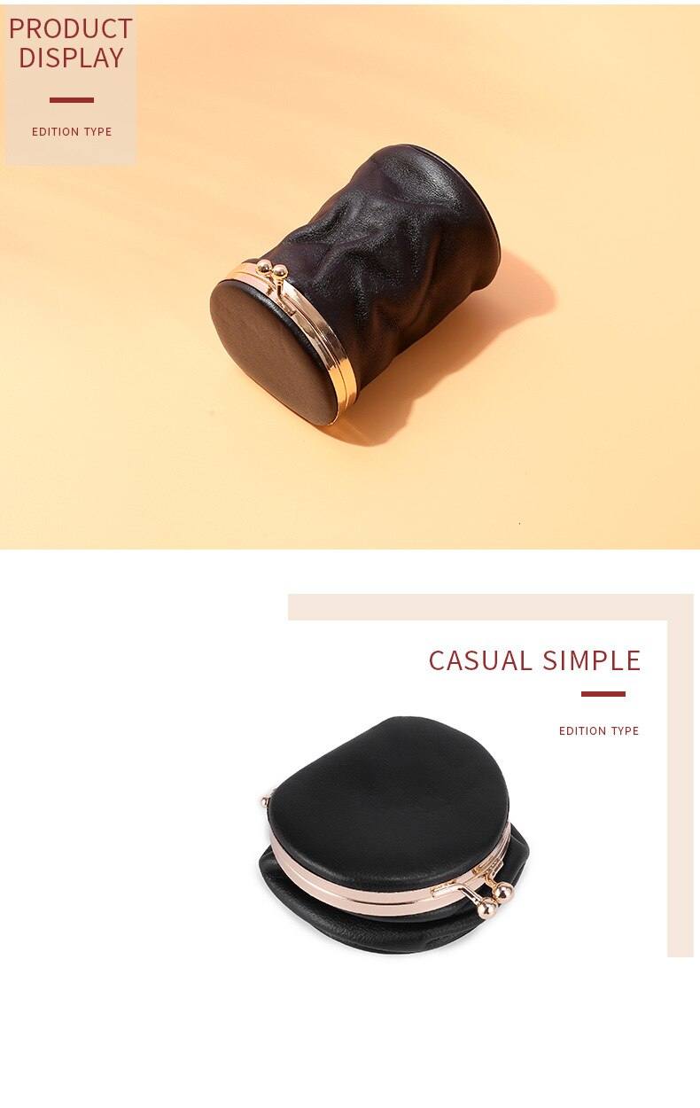 Real Top Layer Oil Waxed Cow Leather Fashion Barrel-Shaped Cosmetic Make Up Items Case