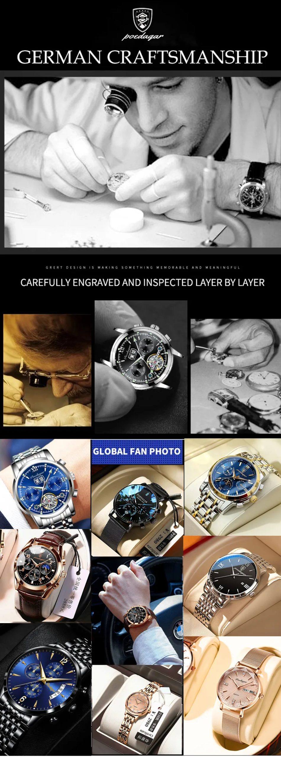 POEDAGAR Top Brand Luxury Man Wristwatch Waterproof
