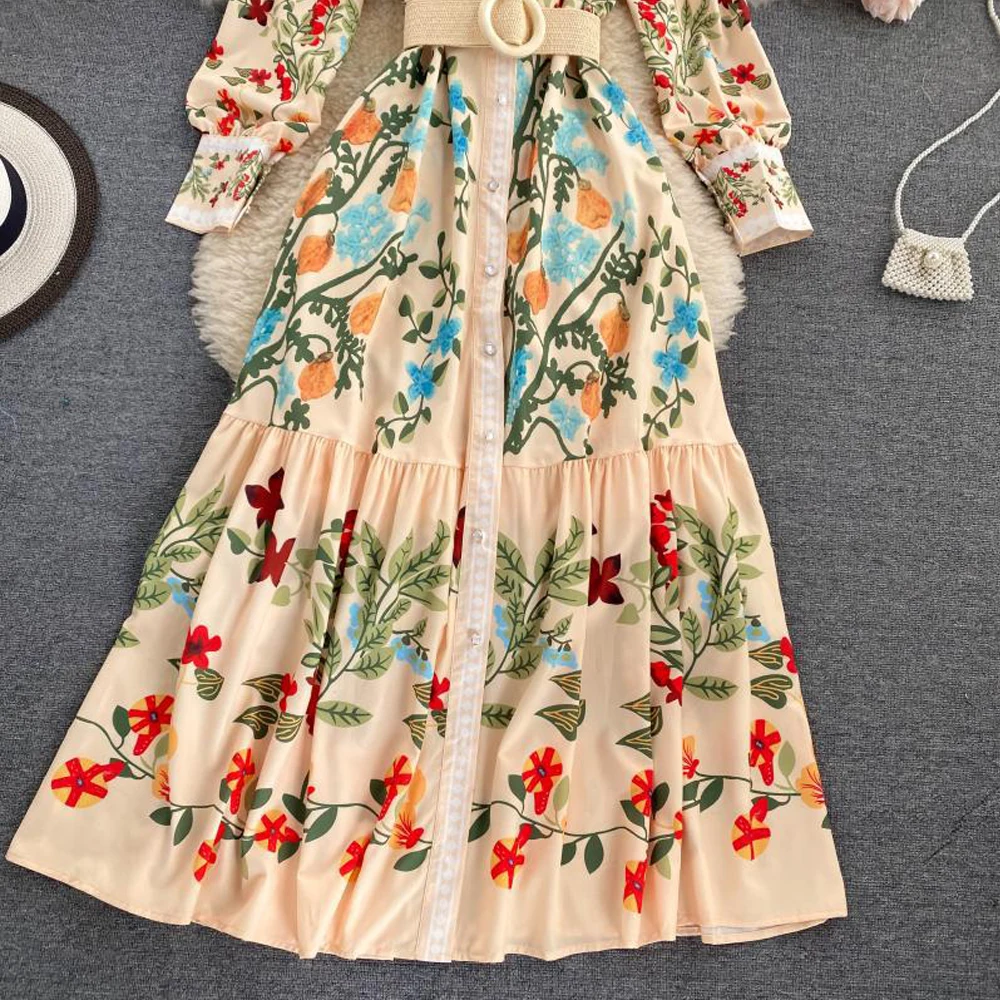 Vintage Court Style Printing Elegant Long Dress
