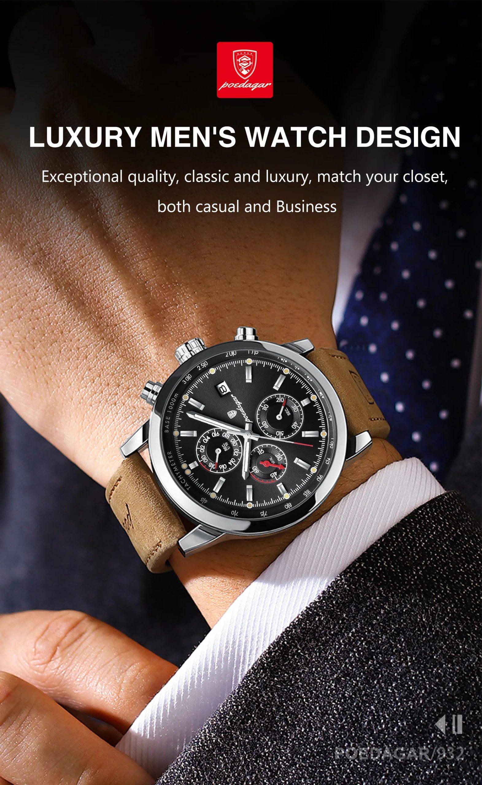 POEDAGAR Luxury Wristwatch for Man Waterproof