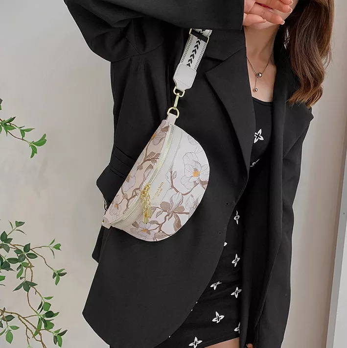 Elegant Flower Printed PU Leather Waist Bags