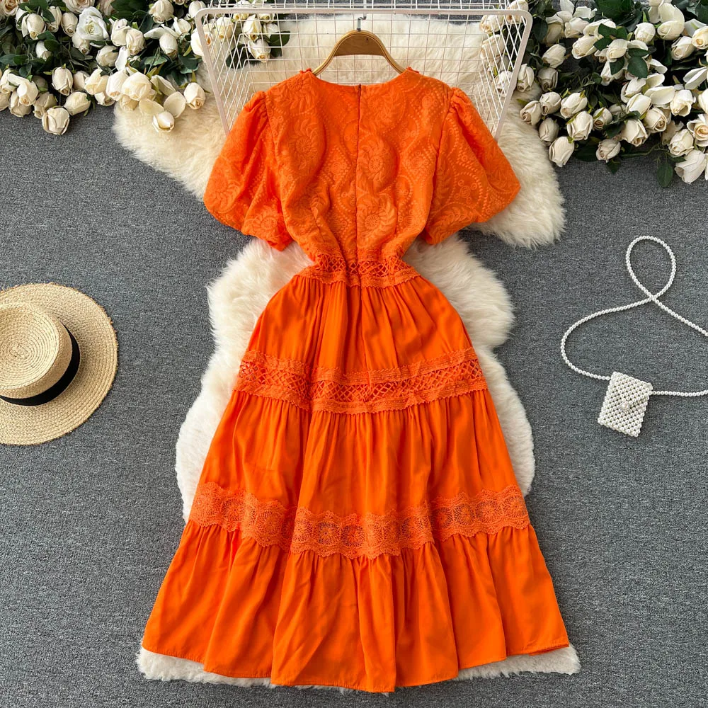 SINGREINY Hollow Out Solid Summer Dress