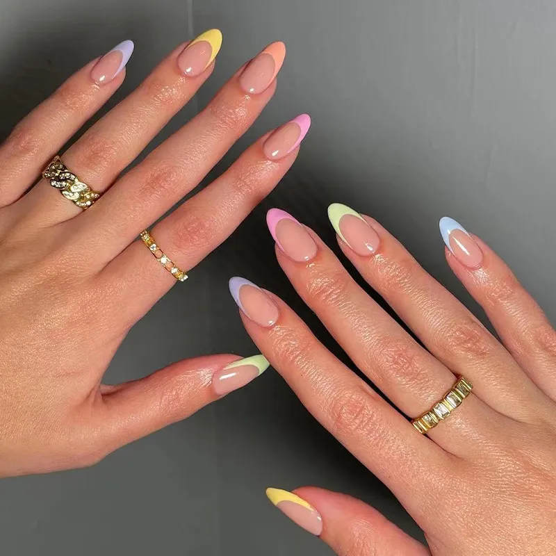 24pcs Colorful Almond Shaped Fake Nails