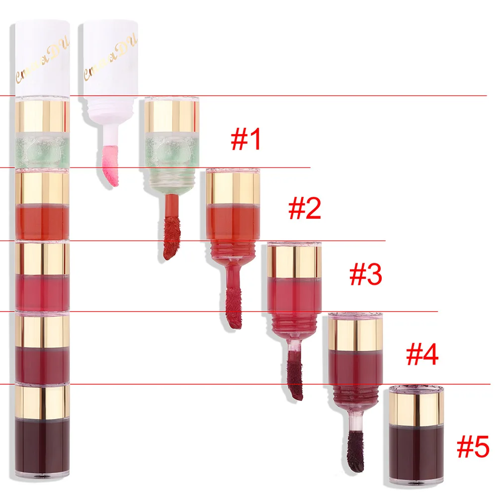 5 In 1 Matte Lipstick Kit Combo Strip Velvet Sexy Red Lip Tint